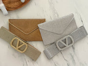 RHINESTONES V-BUCKLE ELASTIC BELT