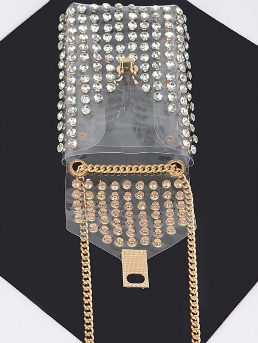 RHINESTONE BELT BAG W/CHAIN