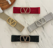 RHINESTONES V-BUCKLE ELASTIC BELT