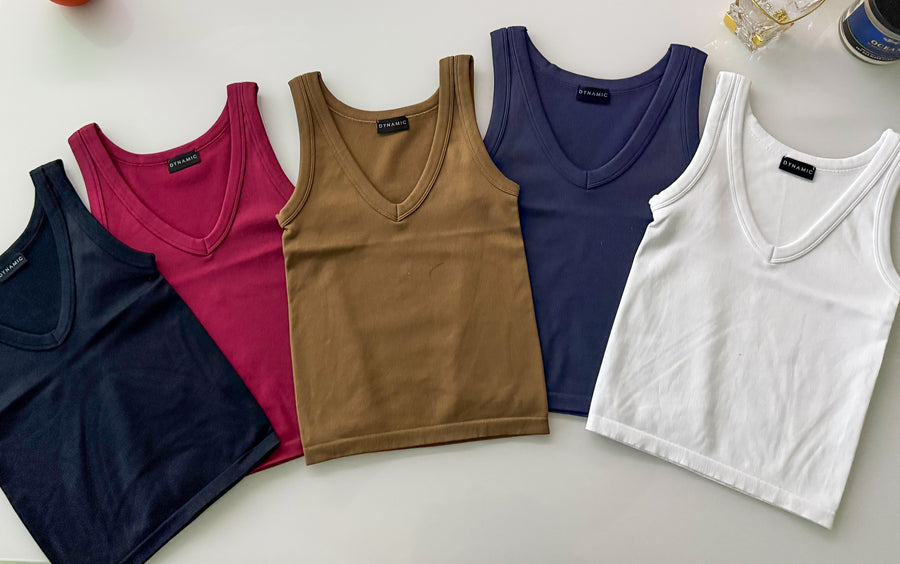 V-NECK RIBBED LONG TANK TOP