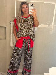 LEOPARD RED LACE DETAIL BLOUSE