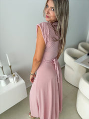 PIA BURGUNDY POLKA DOT/BLUSH MESH SQUARE TOP