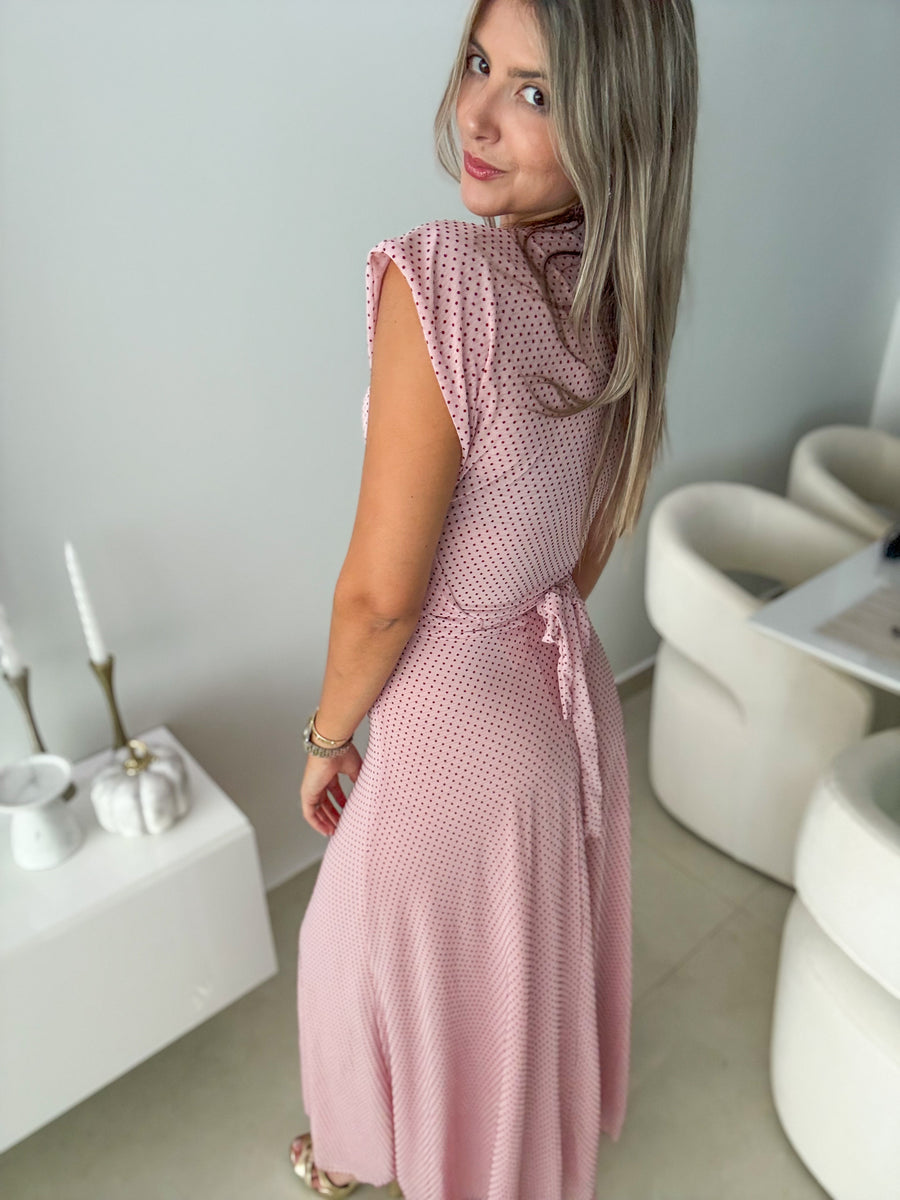 PIA BURGUNDY POLKA DOT/BLUSH MESH SQUARE TOP