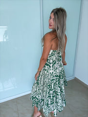 GREEN PRINTED HALTER MAXI DRESS