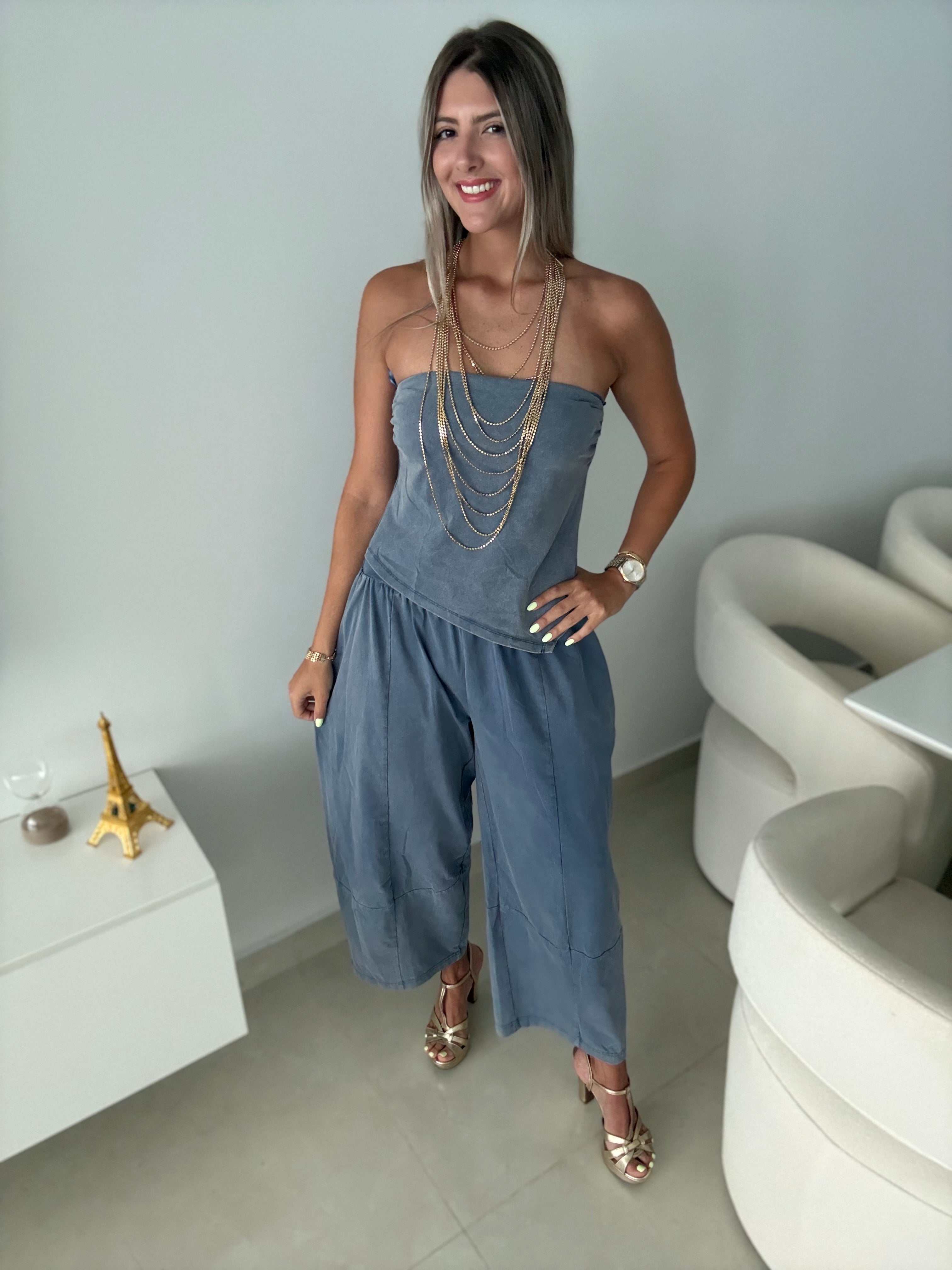 BLUE MINERAL WASH BARREL PANTS