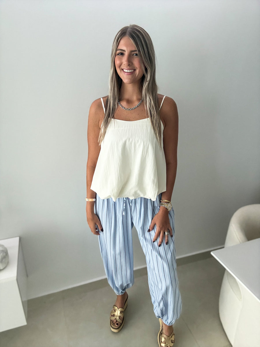 BLUE/WHITE STRIPED JOGGERS
