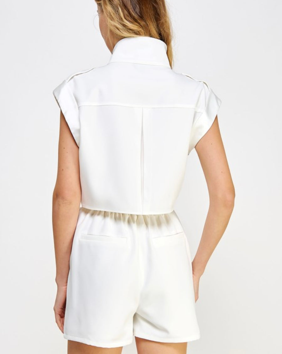 OFF WHITE MOCK NECK ZIPPER ROMPER