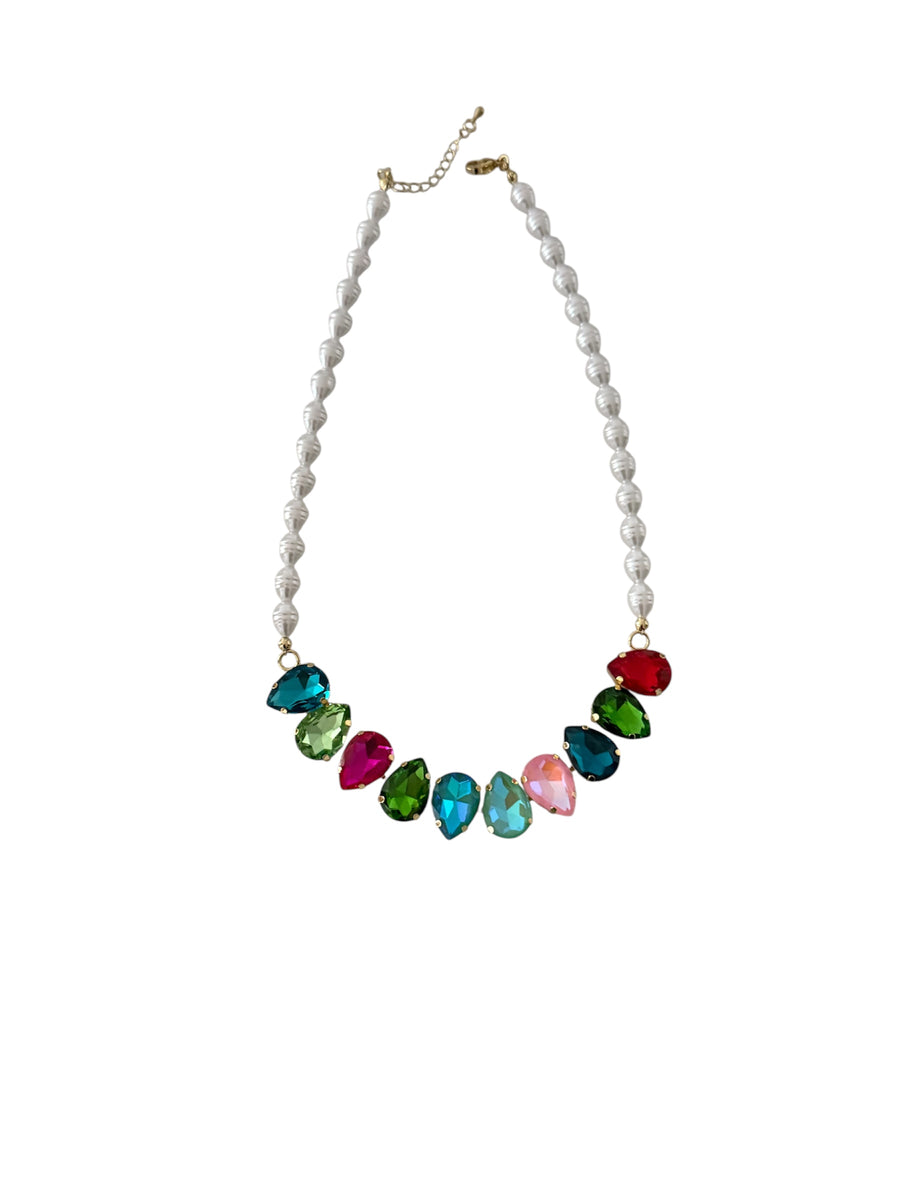 MULTICOLOR DROP/PEARLS NECKLACE