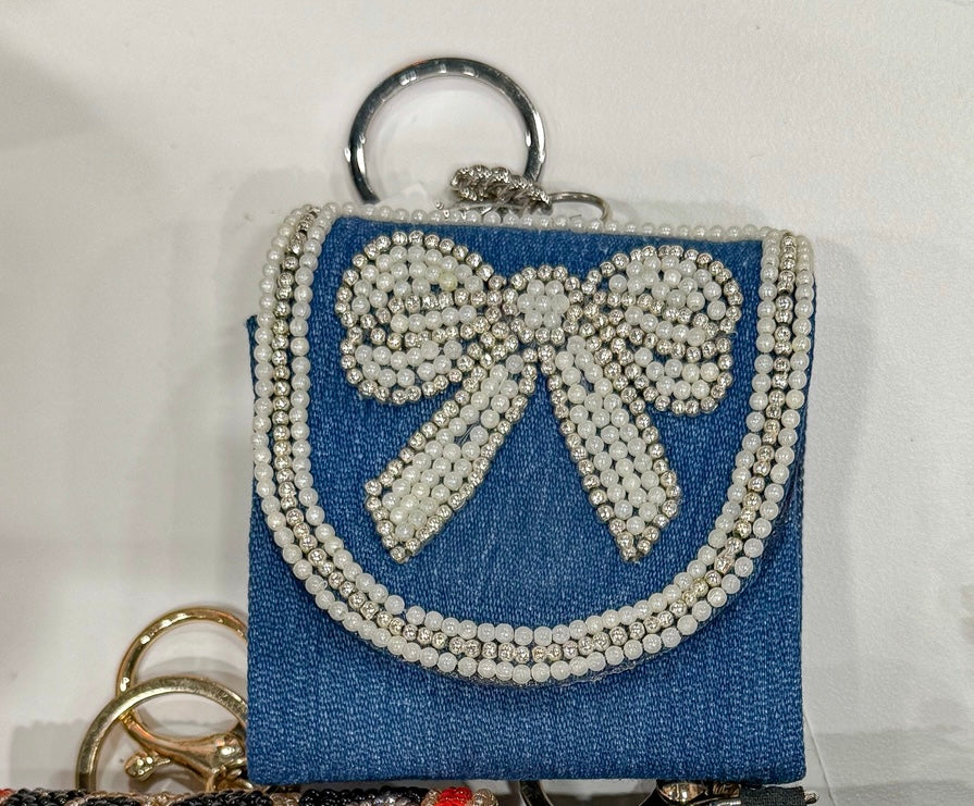 DENIM BOW AIRPODS COVER KEYCHAIN