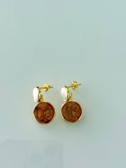 IVORY/BROWN DANGLINH EARRINGS