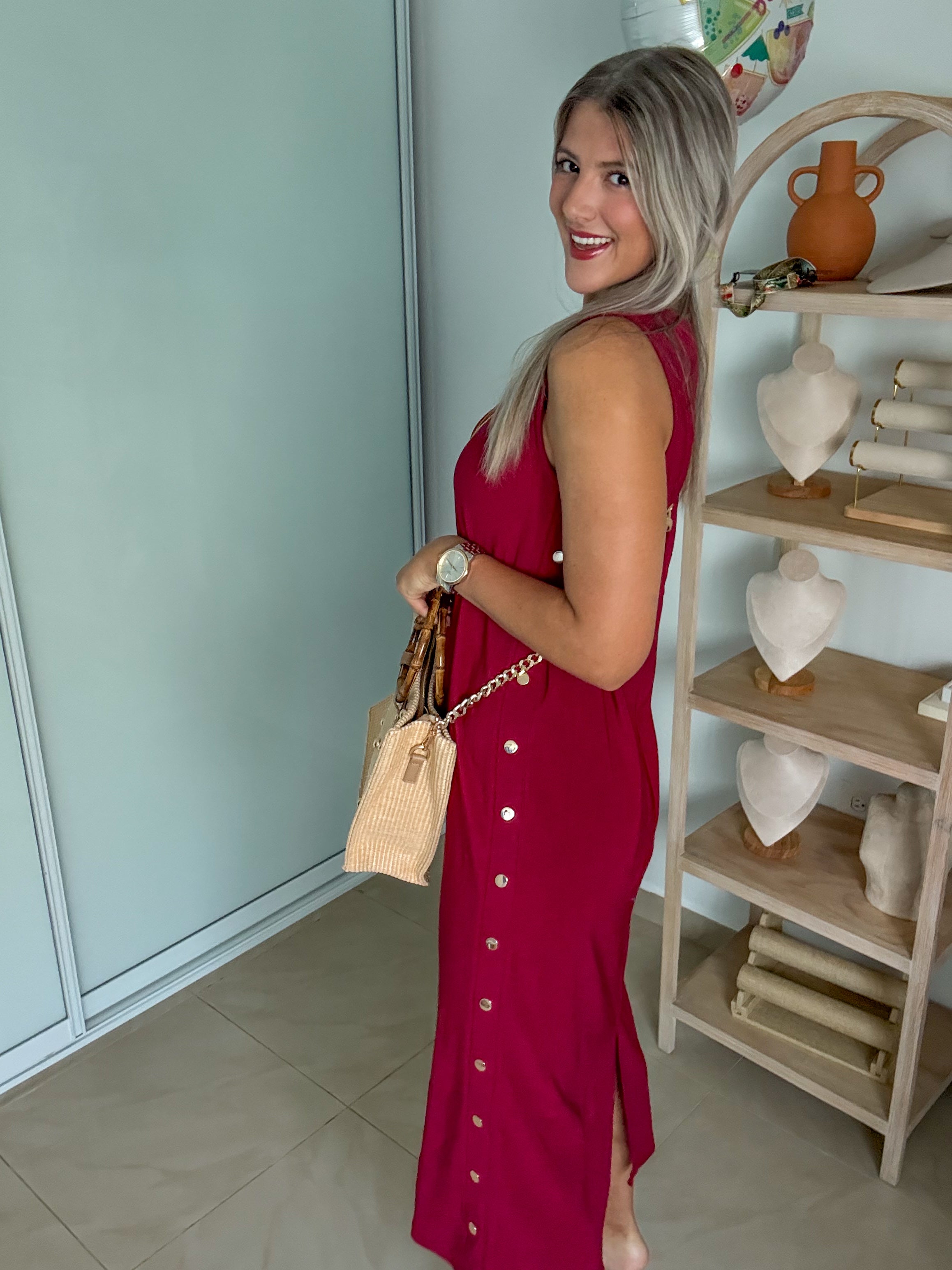 BURGUNDY STUDDED DRESS