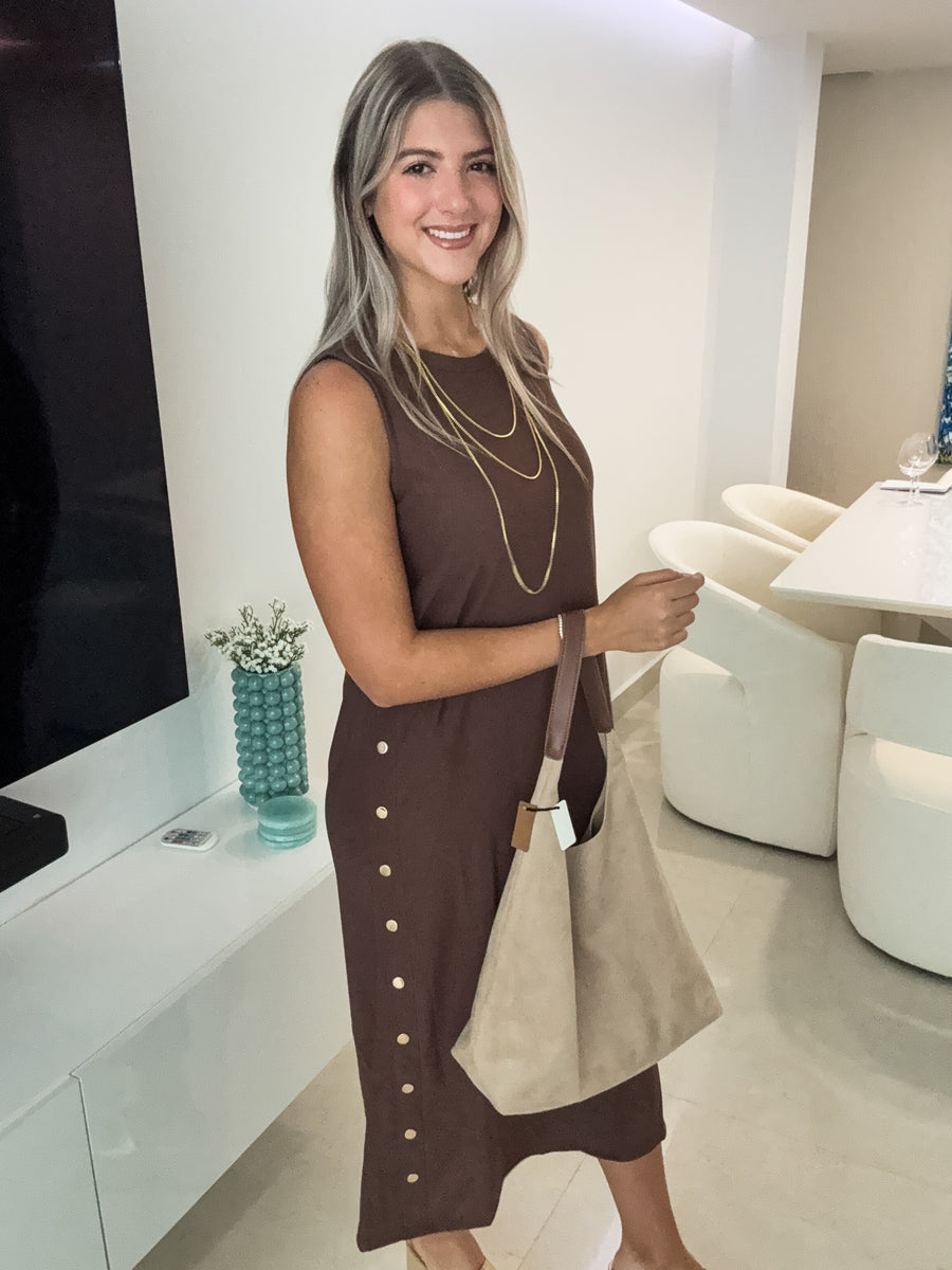 BROWN STUDDED DRESS