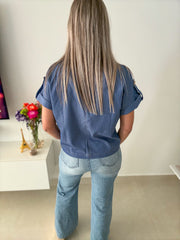 DENIM GOLD BUTTONED BLOUSE