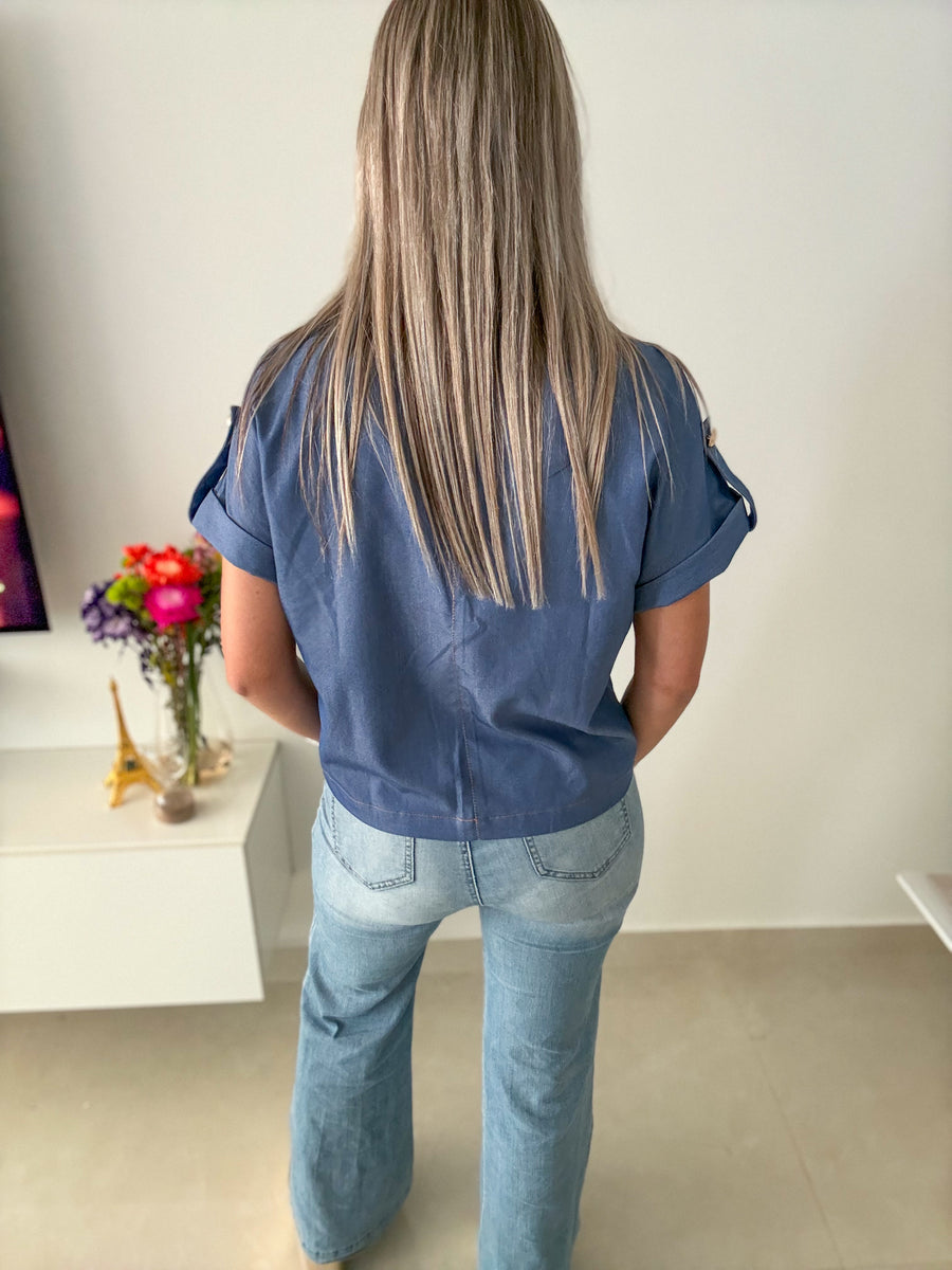 DENIM GOLD BUTTONED BLOUSE