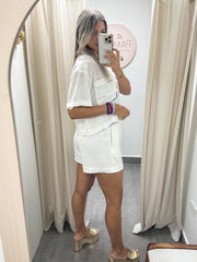 WHITE COLORFUL BORDER TOP & SHORTS SET