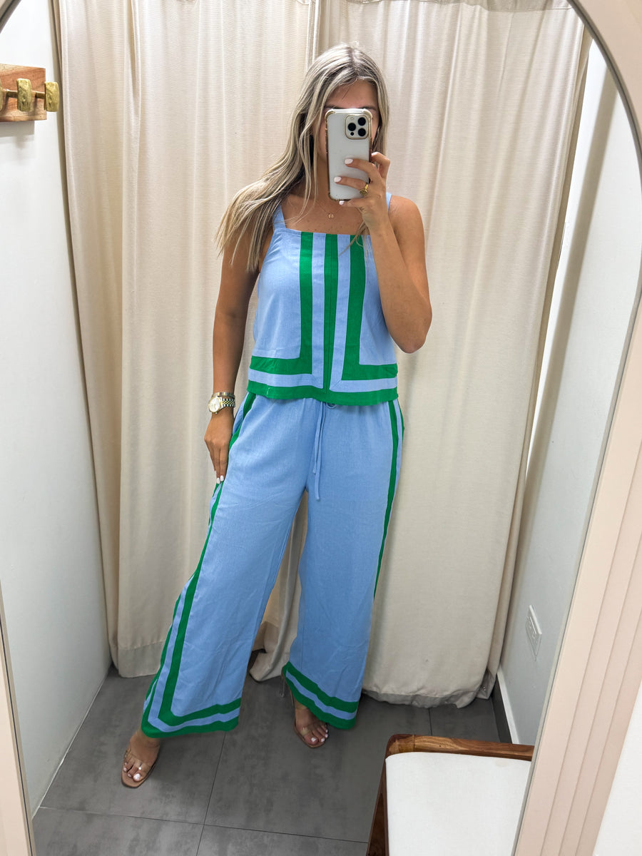 BLUE GREEN TOP & PANT SET