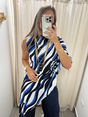 PIA BLUE MIX ASYMMETRIC BLOUSE