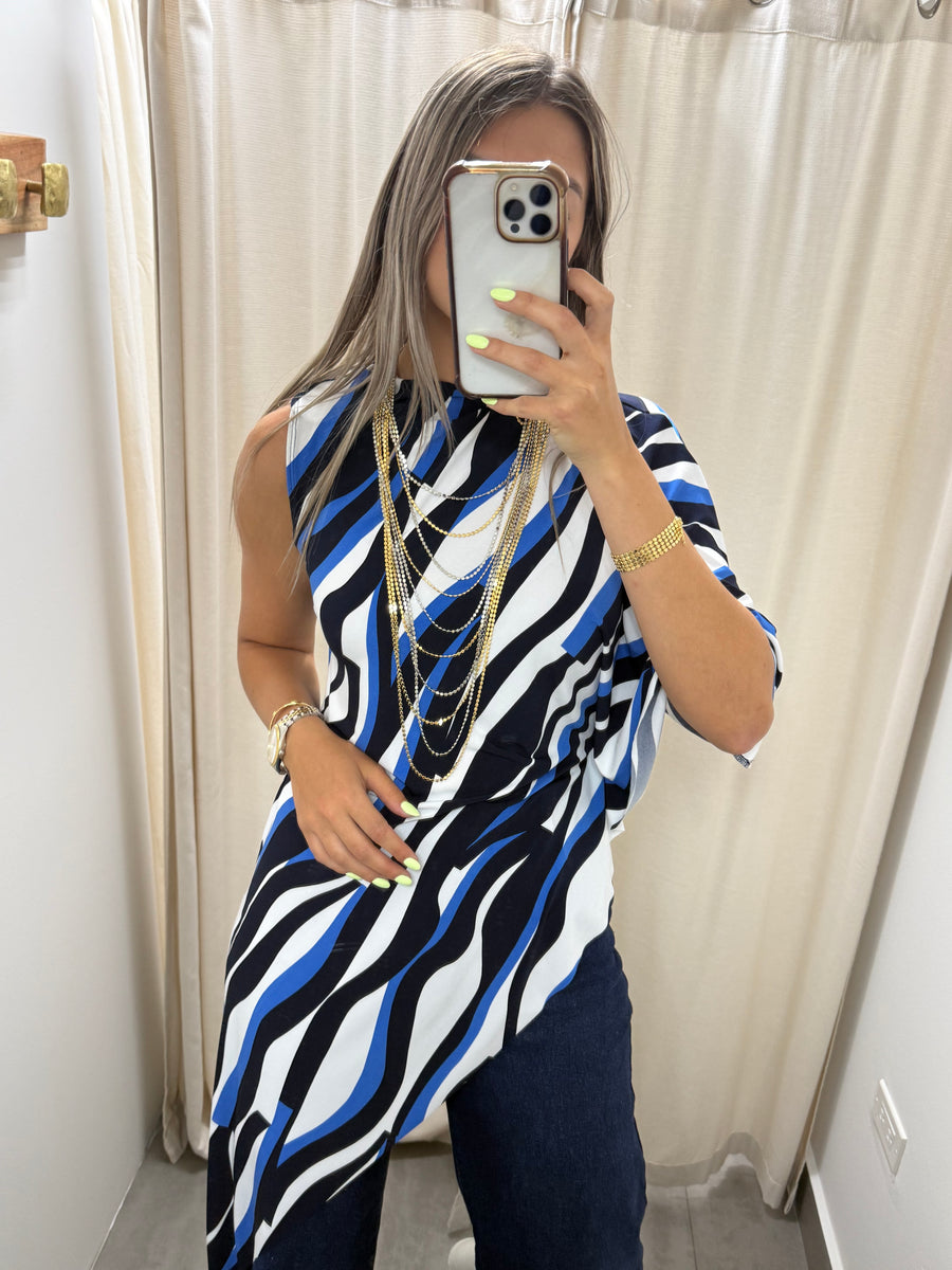 PIA BLUE MIX ASYMMETRIC BLOUSE