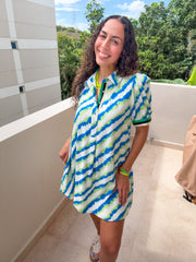 BLUE/GREEN PRINT SHORT DRESS