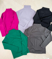 FLEECE LONG SLEEVE MOCK NECK BASIC TOPS