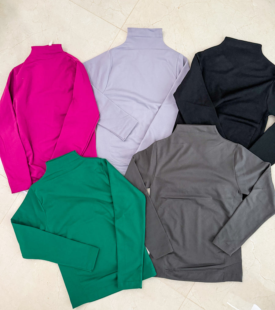 FLEECE LONG SLEEVE MOCK NECK BASIC TOPS