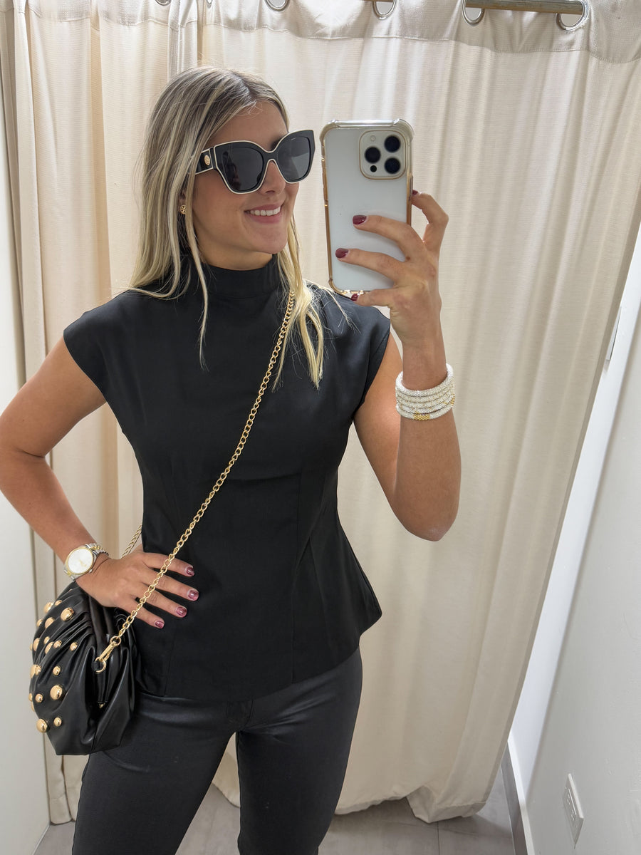 BLACK MOCK NECK BLOUSE