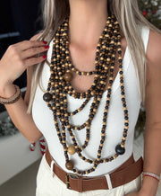MIX BROWN WOODEN BALL NECKLACE