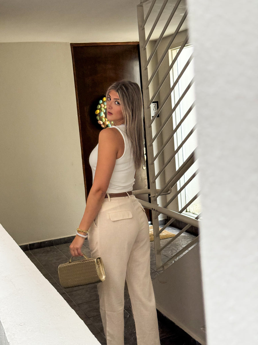 BEIGE LINEN CLASSY PANTS