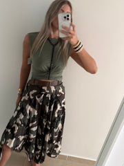 CAMO ASYMMETRIC BELTED SKIRT