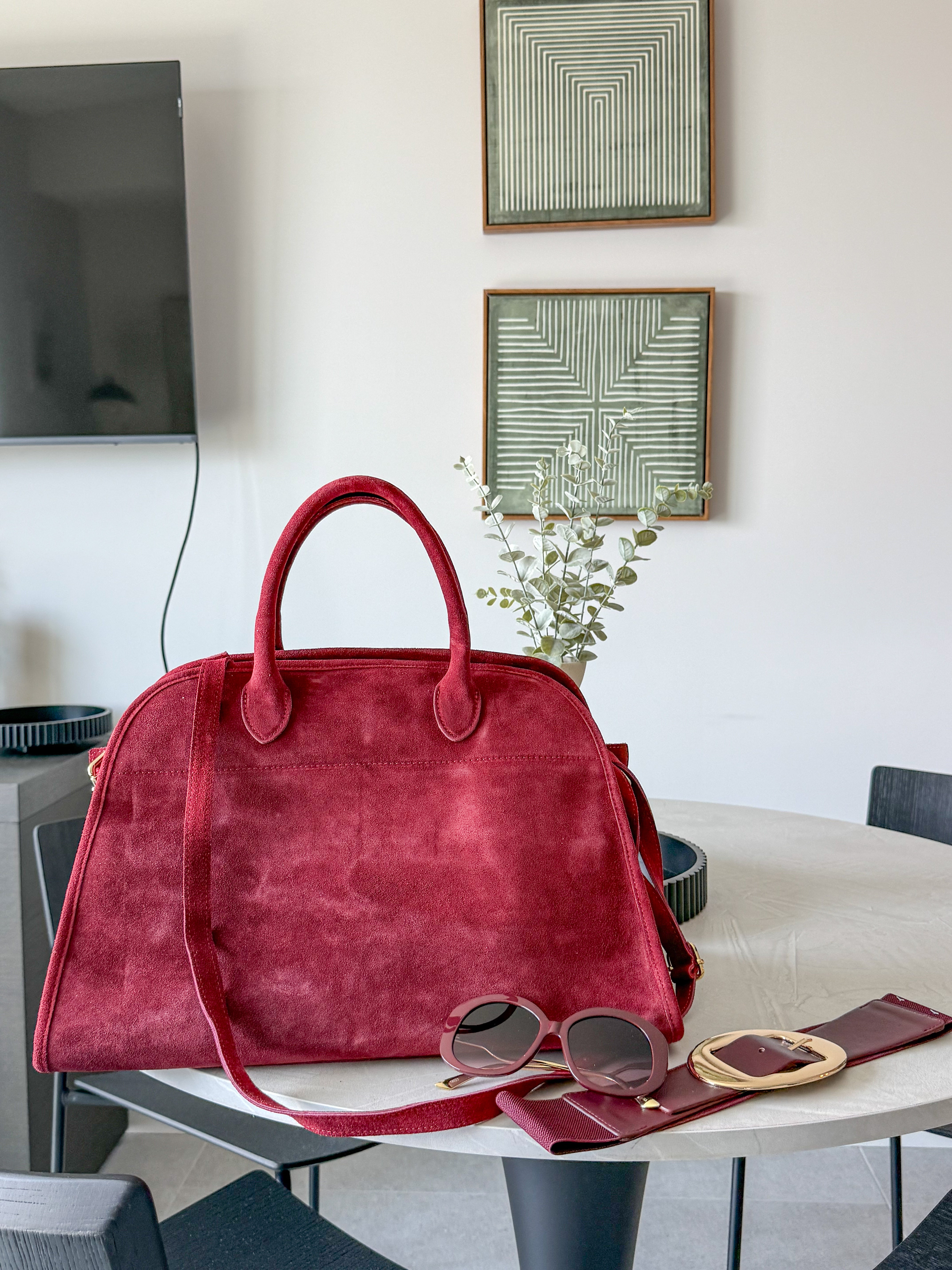 BURGUNDY GENUINE LEATHER TOTE BAG