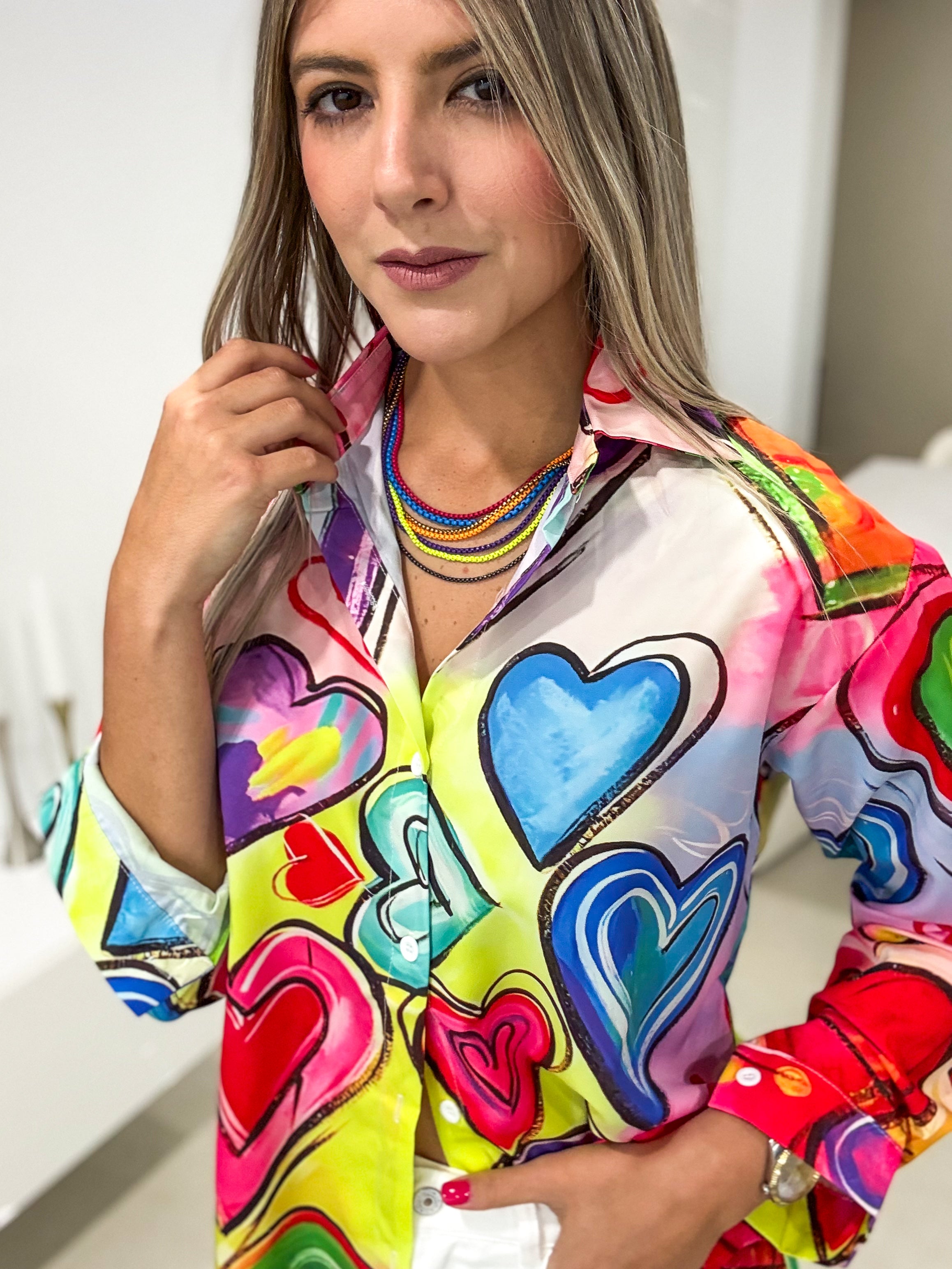 NEON MULTICOLOR BUTTONED DOWN TOP