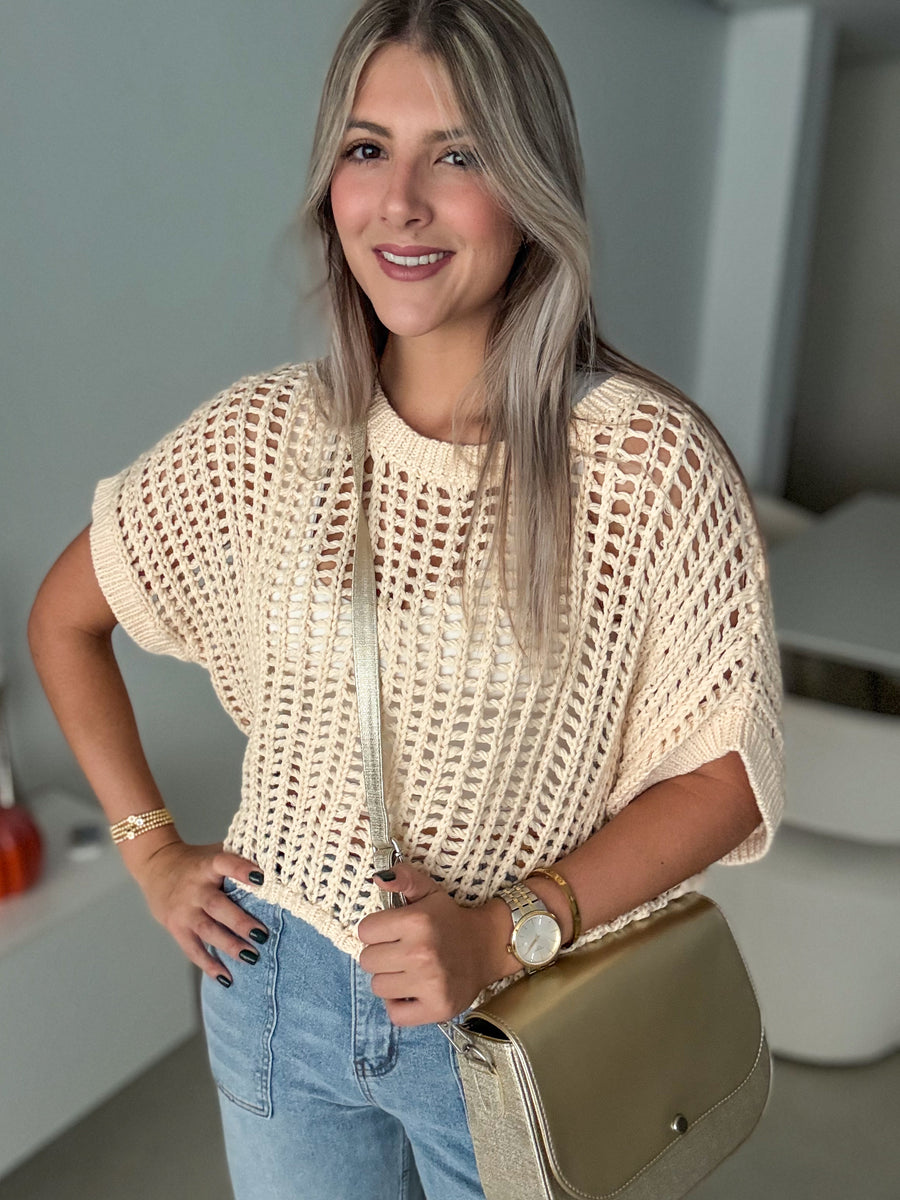 CREAM CROCHET KNITTED BLOUSE