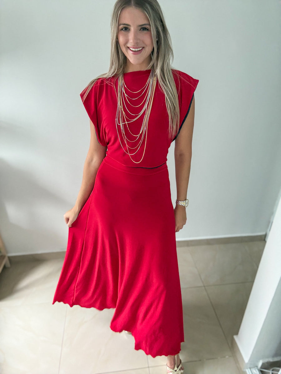 PIA RED MAXI SKIRT