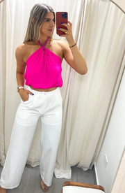 HOT PINK SATIN BRAIDED TOP