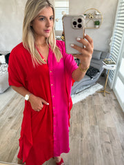 RED/HOT PINK SATIN DRESS