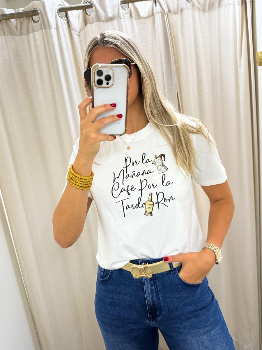 WHITE CAFÉ & RON MID-LENGTH T-SHIRT