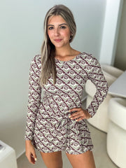 BROWN FLORAL STRETCHY ROMPER