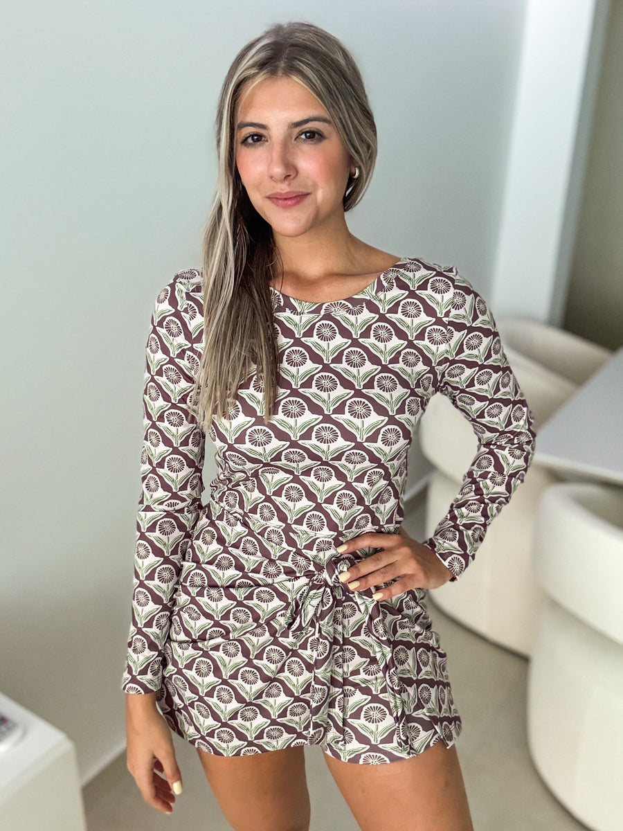 BROWN FLORAL STRETCHY ROMPER