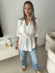 WHITE CARDIGAN BLOUSE