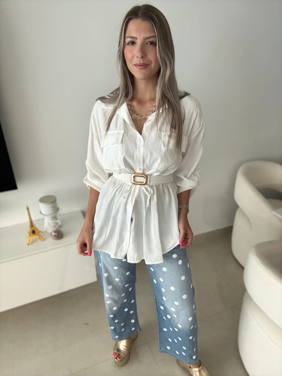 WHITE CARDIGAN BLOUSE