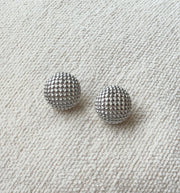 SILVER BEADED CIRCLE STUD EARRINGS