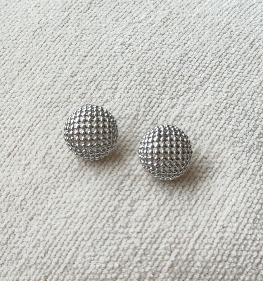 SILVER BEADED CIRCLE STUD EARRINGS