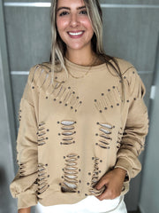 STUDDED RIPPED SWEATER
