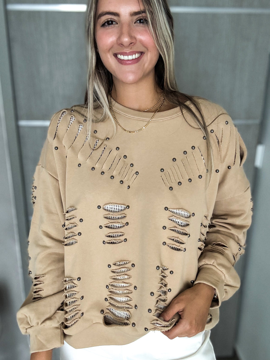 STUDDED RIPPED SWEATER