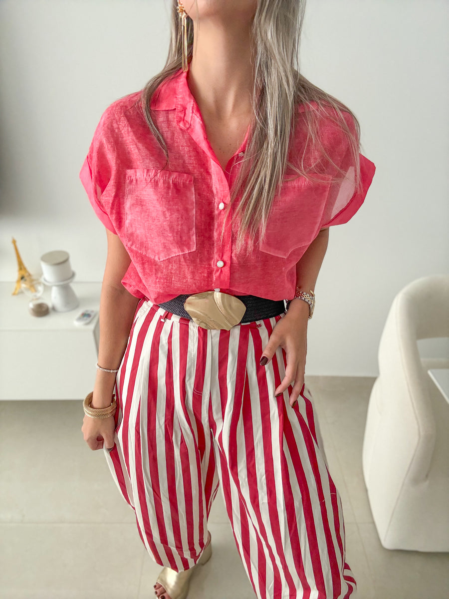 STRIPED BARREL PANTS