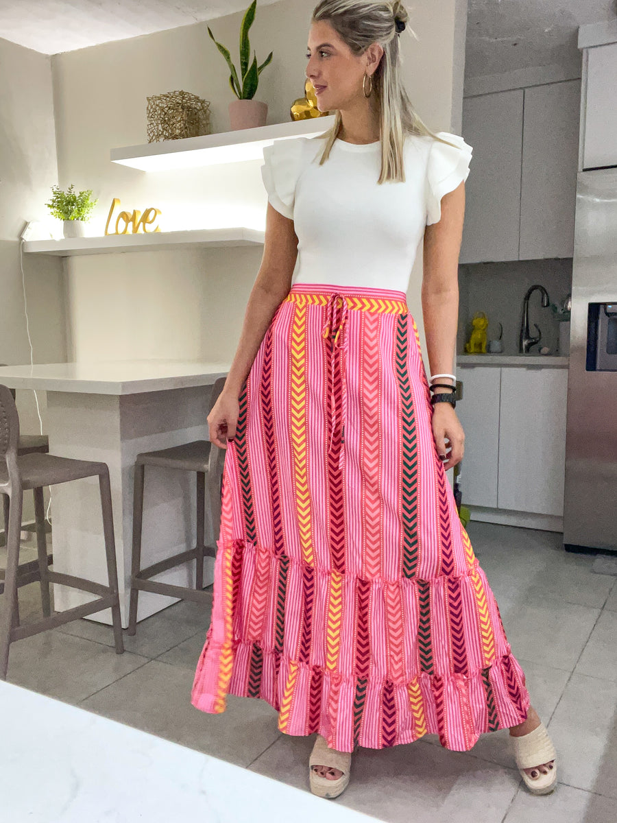 PINK PRINTED MAXI SKIRT