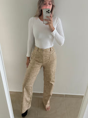 BEIGE LEATHER CARPENTER PANT