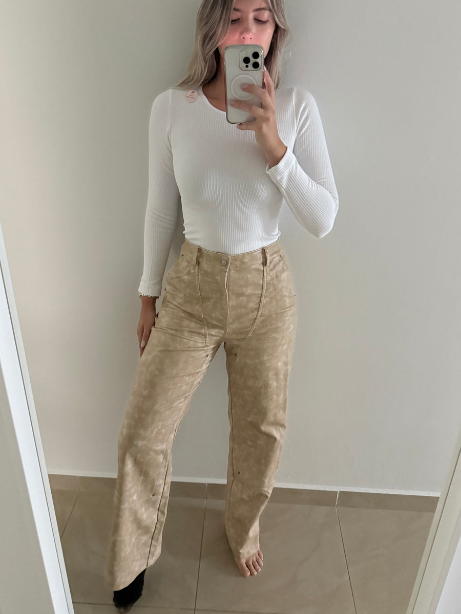 BEIGE LEATHER CARPENTER PANT