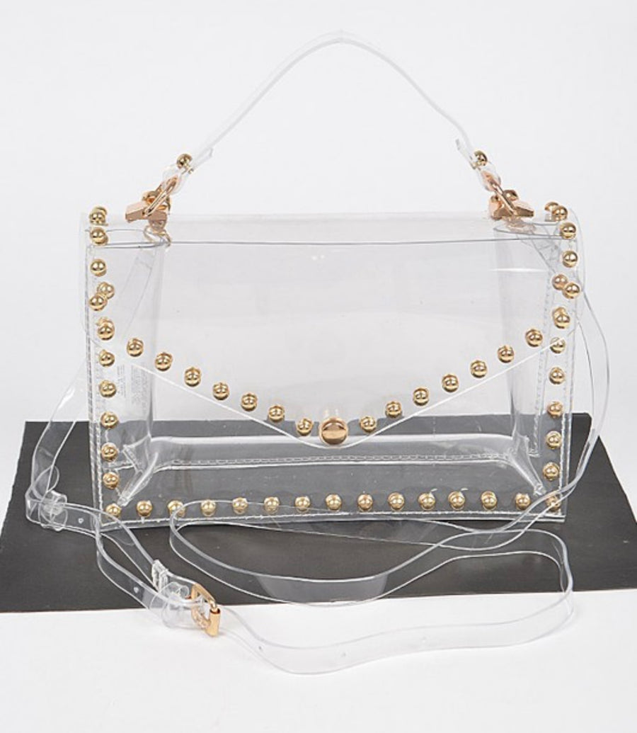 GOLD STUDDED TRANSPARENT CROSSBODY