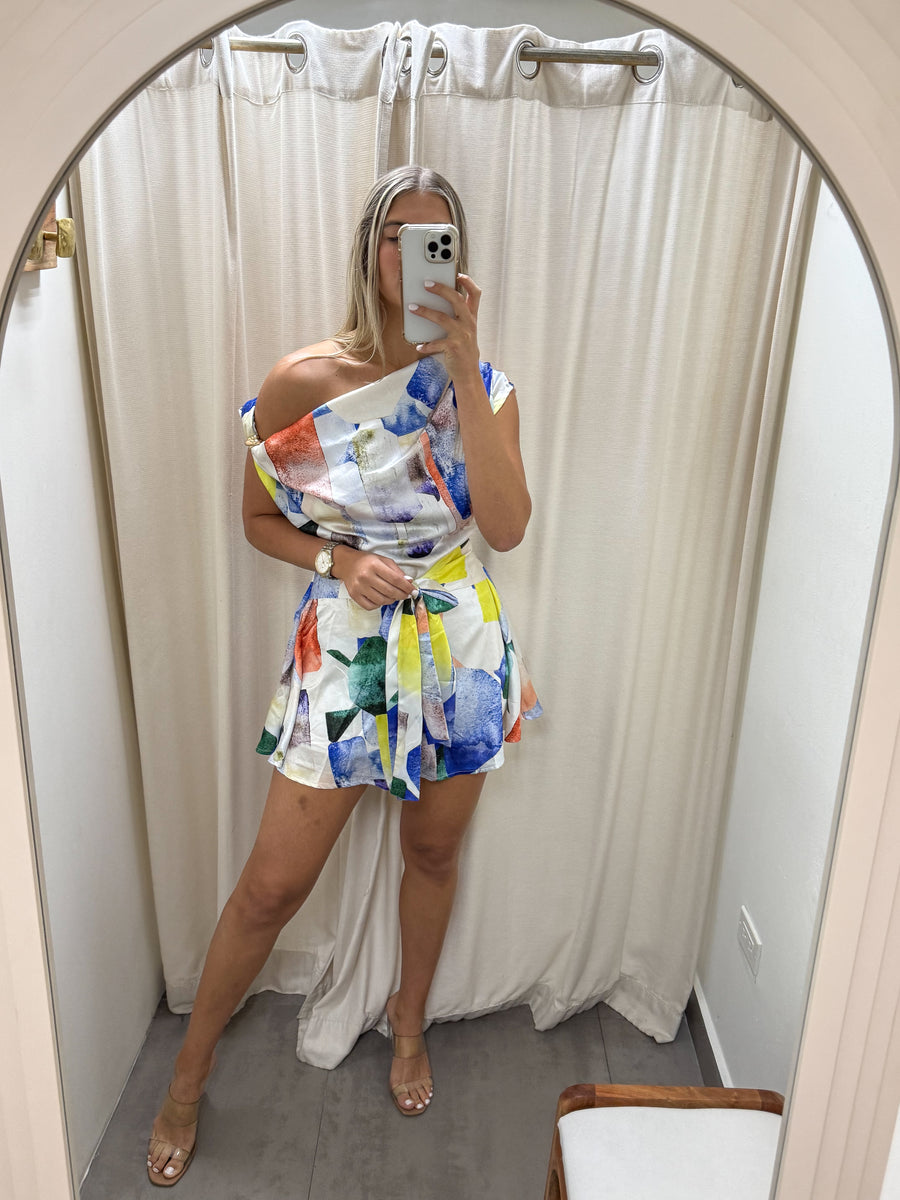 WATER COLOR SATIN DRAPED ROMPER